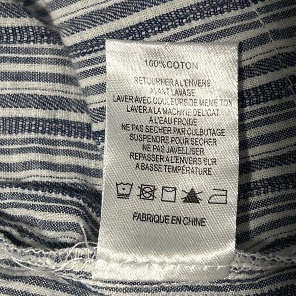 Miss Me Women’s L Blue Striped Tunic with Roll Tab Sleeves and Pockets Lagenlook - Picture 6 of 6